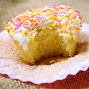 Gluten-free vanilla cupcakes made with our gluten-free cupcake flour
