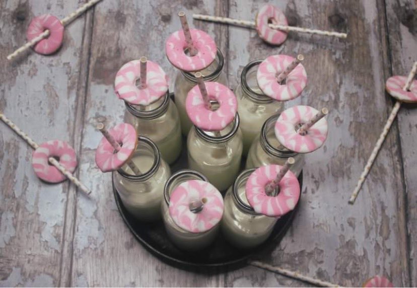 Party rings with milk. A great snack to eat alongside The Great British Bake Off Biscuit Week
