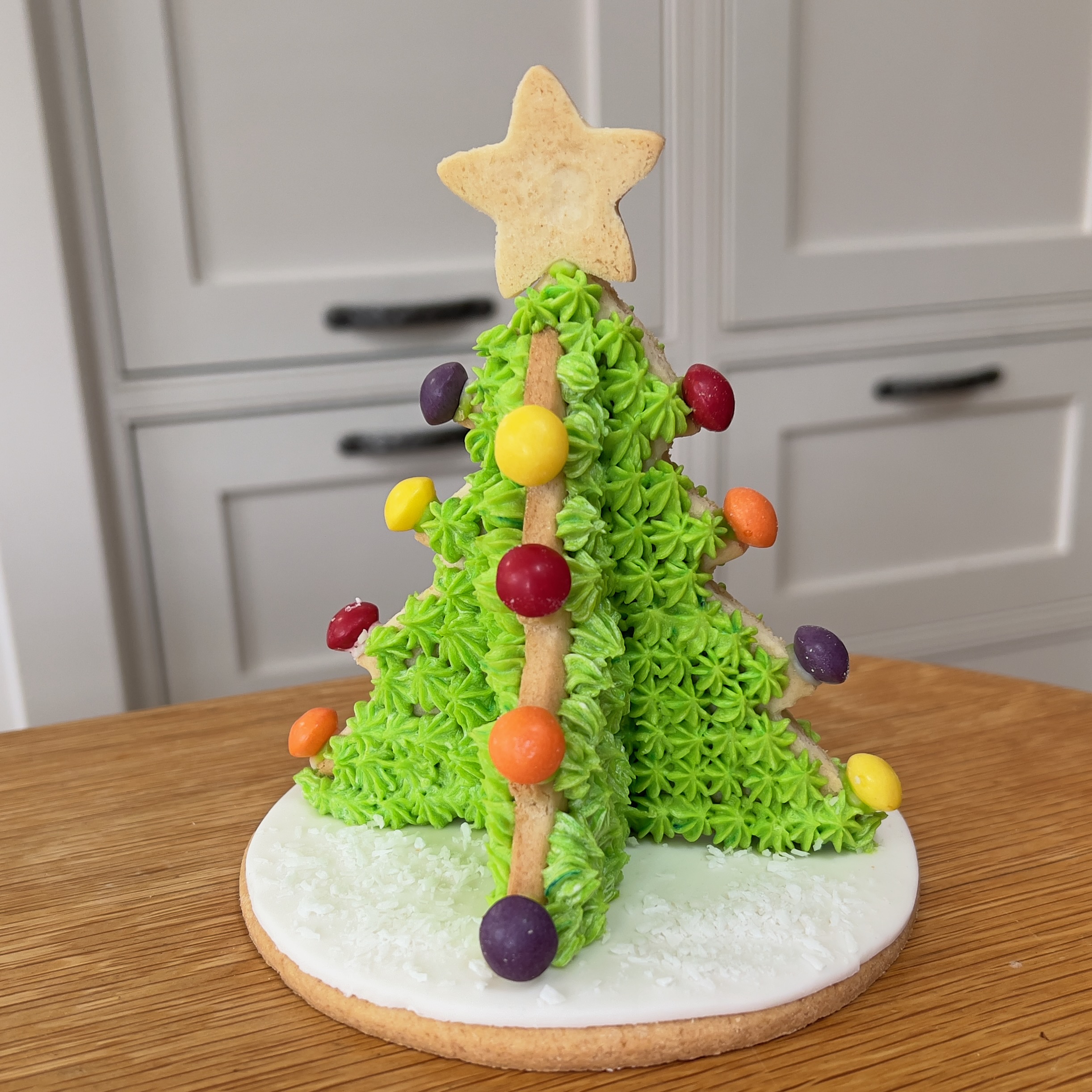 Gluten-free biscuits decorated with the 3D Christmas tree biscuit cutter
