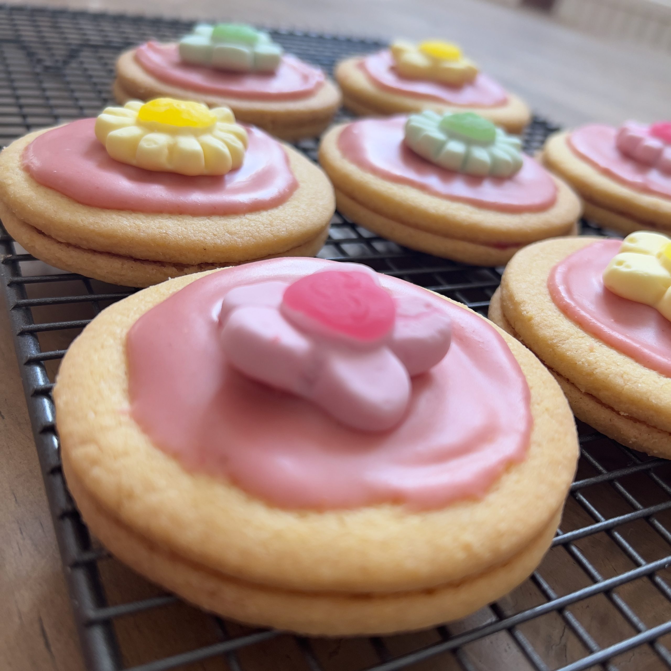 Decorated biscuits from our strawberry shortcake sandwich biscuit baking box.